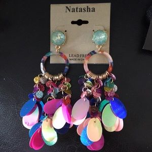 Natasha Multi Colored Swing Hoop Earrings w Opal